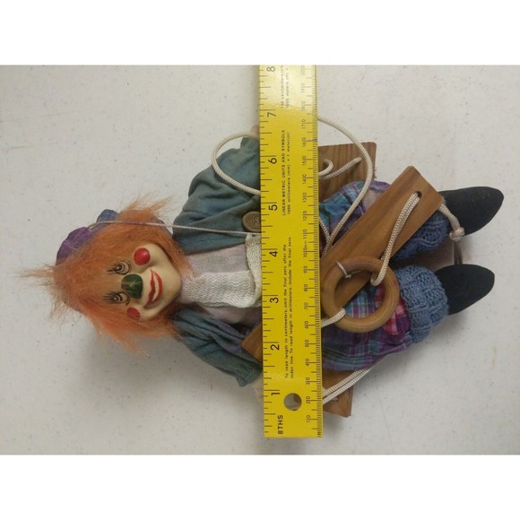 Clown Puppet On A Swing With Strings Figurine Doll 7" Collector - Picture 6 of 7